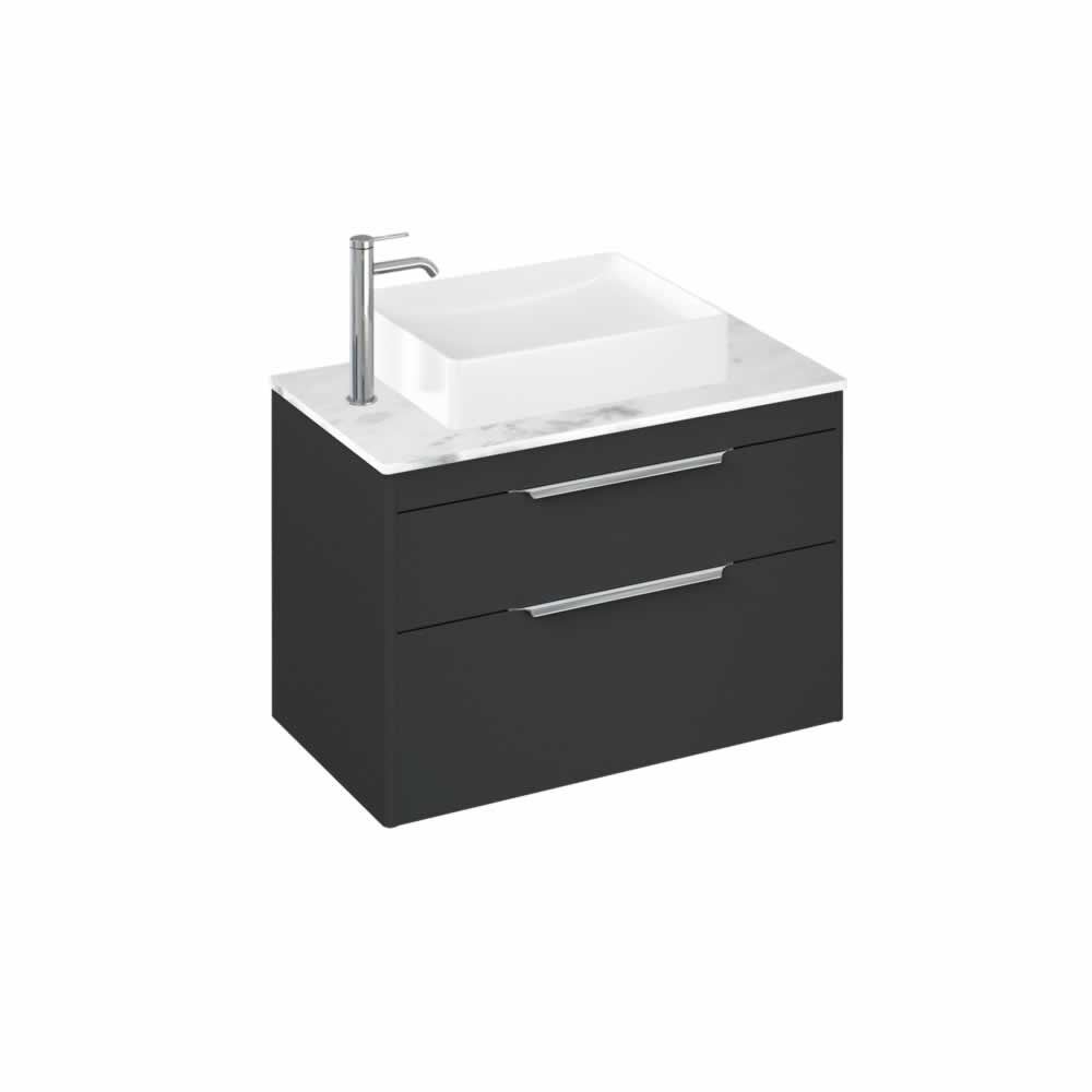 Shoreditch 85cm double drawer Matt Grey with Carrara White Worktop and Quad Countertop Basin